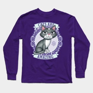 Cute Kitty Cat on purple wreath Cats are Amazing Long Sleeve T-Shirt